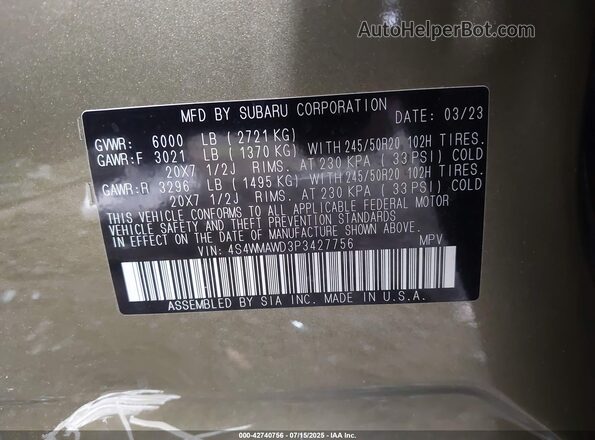 4S4WMAWD3P3427756 2023 SUBARU ASCENT Gold Engine compartment view