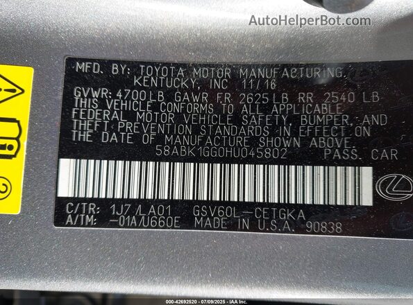 58ABK1GG0HU045802 2017 LEXUS ES Beige 