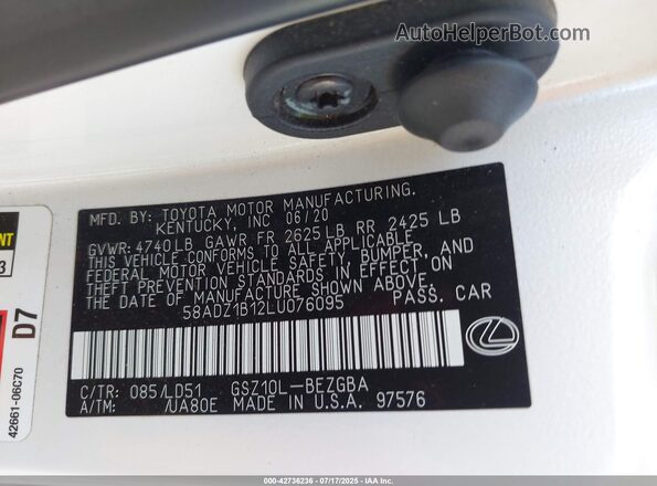 58ADZ1B12LU076095 2020 LEXUS ES White Շարժիչի բաժամունքի տեսք