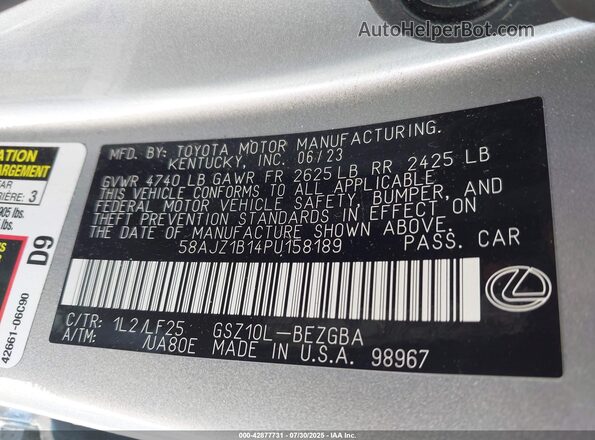 58AJZ1B14PU158189 2023 LEXUS ES 350 Silver 