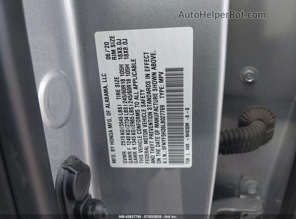 5FNYF5H36LB027769 2020 HONDA PILOT Gray Շարժիչի բաժամունքի տեսք