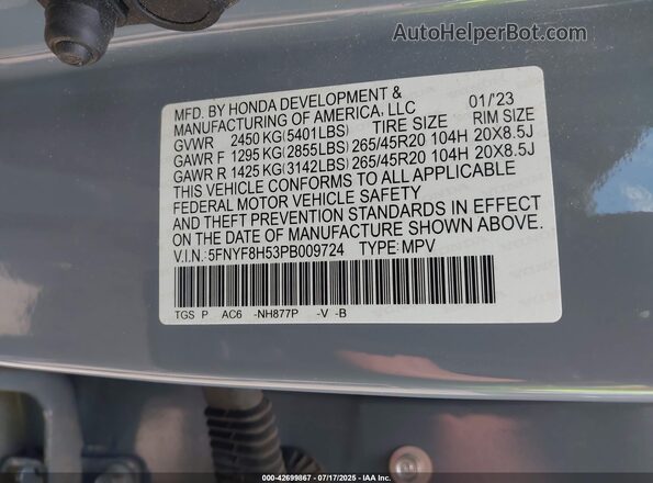 5FNYF8H53PB009724 2023 HONDA PASSPORT Gray 