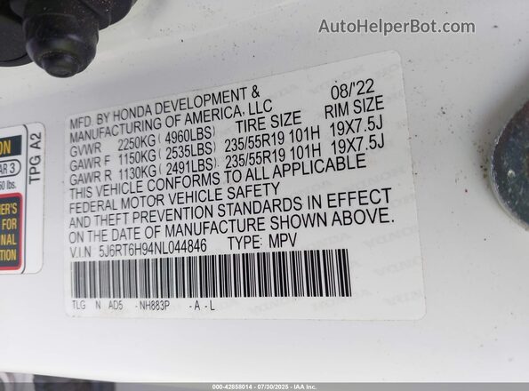 5J6RT6H94NL044846 2022 HONDA CR-V HYBRID Белый 