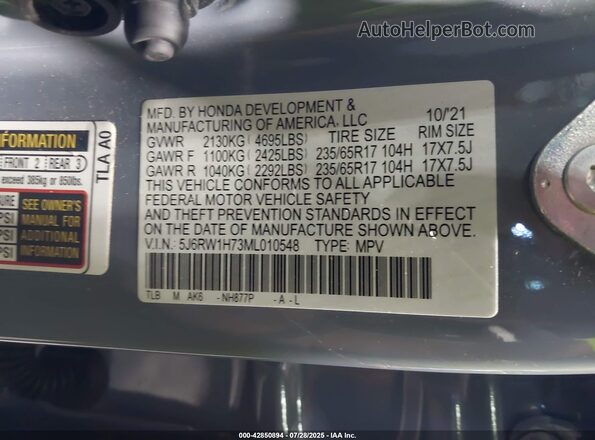 5J6RW1H73ML010548 2021 HONDA CR-V Gray Вид підкапотного простору