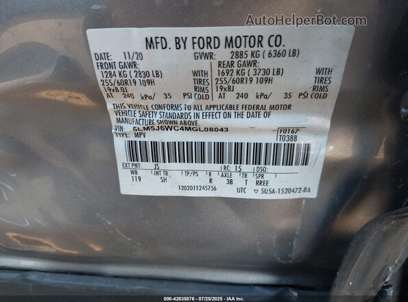 5LM5J6WC4MGL08043 2021 LINCOLN AVIATOR Silver 
