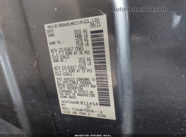 5N1AT3AAXMC811454 2021 NISSAN ROGUE Gray 