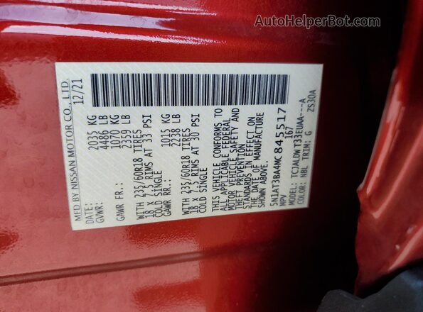 5N1AT3BA4MC845517 2021 NISSAN ROGUE Red VIN sticker view