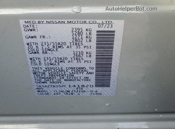 5N1AZ2BS5PC141820 2023 NISSAN MURANO Серый Вид наклейки с VIN-кодом