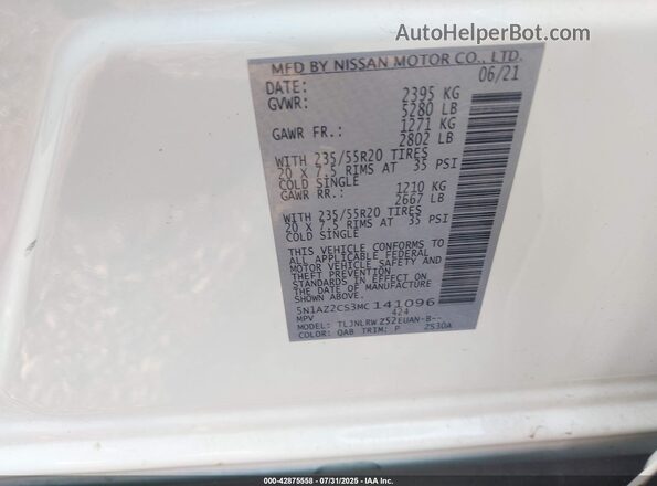 5N1AZ2CS3MC141096 2021 NISSAN MURANO White Vista del compartimento del motor