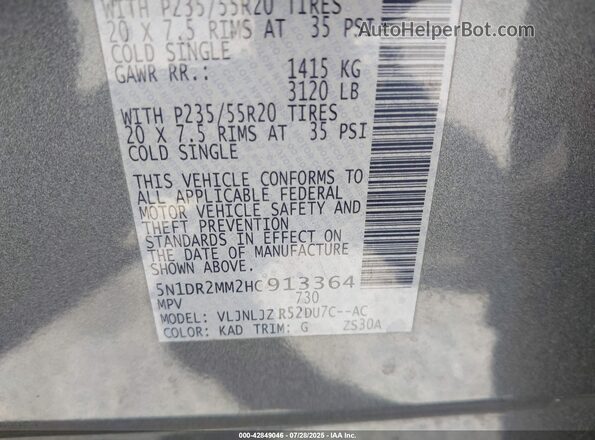 5N1DR2MM2HC913364 2017 NISSAN PATHFINDER Gray Вид підкапотного простору