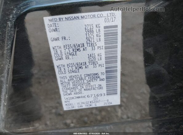 5N1DR2MM4HC671693 2017 NISSAN PATHFINDER Серый 