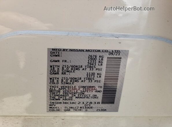5N1DR3BC1RC217838 2024 NISSAN PATHFINDER Белый 