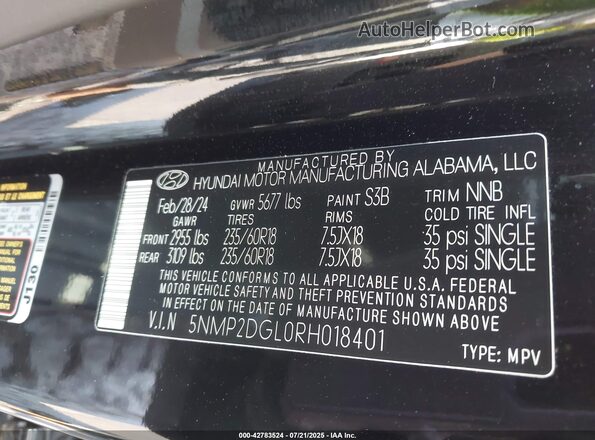 5NMP2DGL0RH018401 2024 HYUNDAI SANTA FE Black Vista del compartimento del motor