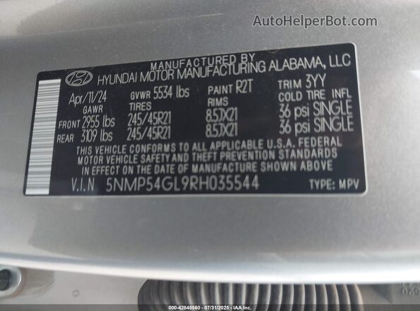 5NMP54GL9RH035544 2024 HYUNDAI SANTA FE CALLIGRAPHY Серебряный Вид подкапотного пространства
