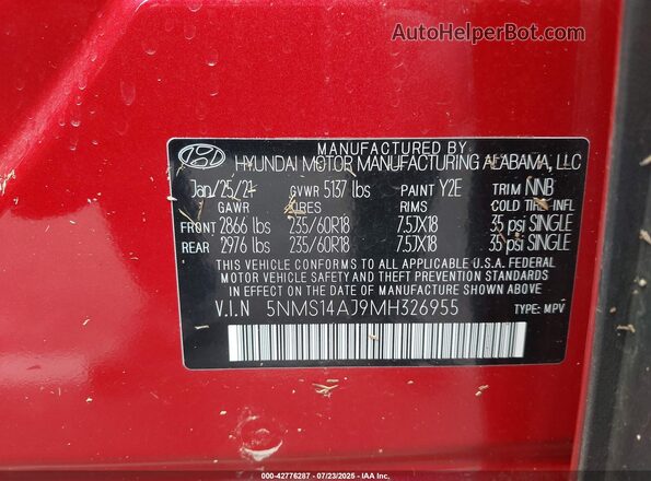 5NMS14AJ9MH326955 2021 HYUNDAI SANTA FE Maroon Вид підкапотного простору