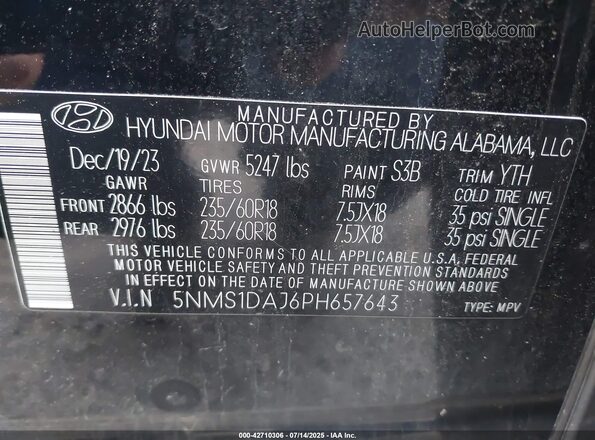 5NMS1DAJ6PH657643 2023 HYUNDAI SANTA FE Black Engine compartment view