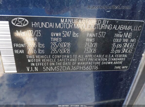 5NMS2DAJ6PH560116 2023 HYUNDAI SANTA FE Blue Widok komory silnika