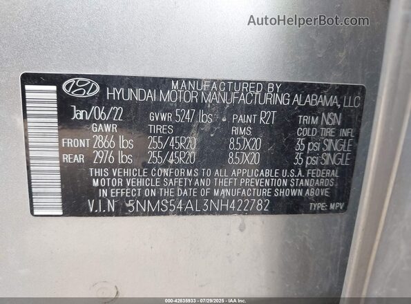 5NMS54AL3NH422782 2022 HYUNDAI SANTA FE CALLIGRAPHY Silver 