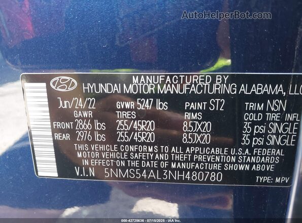5NMS54AL3NH480780 2022 HYUNDAI SANTA FE CALLIGRAPHY Dark Blue 