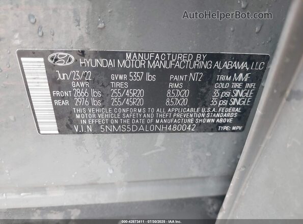5NMS5DAL0NH480042 2022 HYUNDAI SANTA FE CALLIGRAPHY Gray Вид підкапотного простору