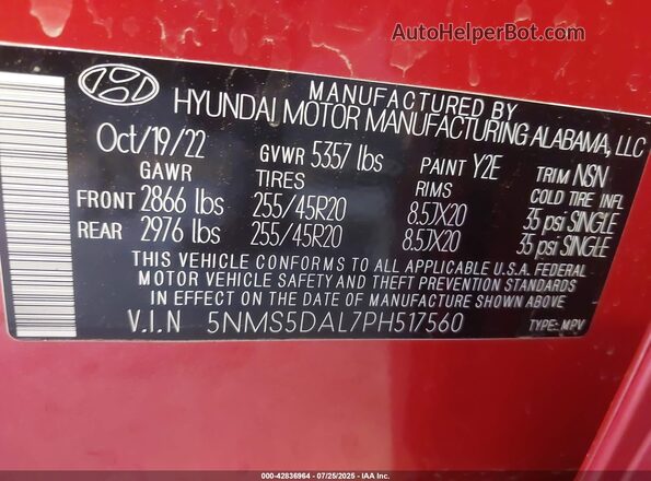 5NMS5DAL7PH517560 2023 HYUNDAI SANTA FE CALLIGRAPHY Red Engine compartment view
