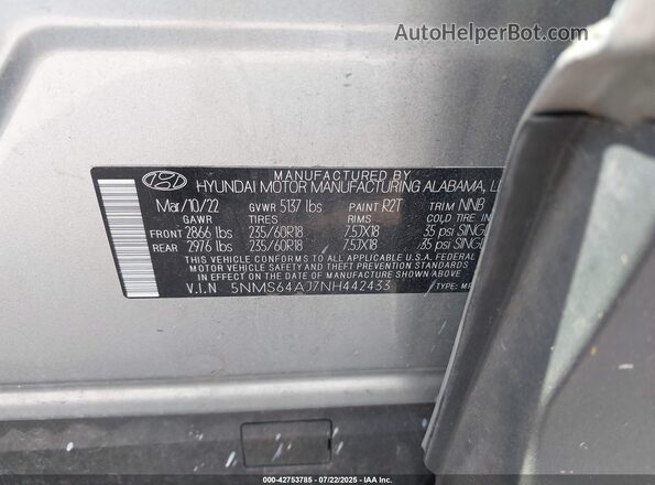 5NMS64AJ7NH442433 2022 HYUNDAI SANTA FE Silver Շարժիչի բաժամունքի տեսք