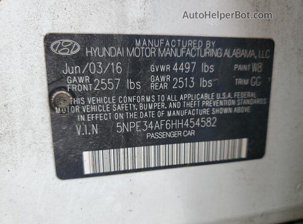 5NPE34AF6HH454582 2017 HYUNDAI SONATA Белый 