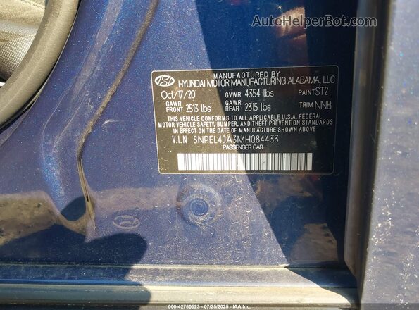5NPEL4JA3MH084433 2021 HYUNDAI SONATA Blue Engine compartment view