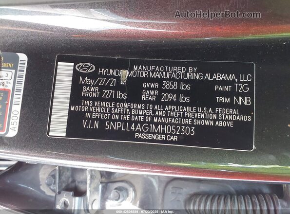 5NPLL4AG1MH052303 2021 HYUNDAI ELANTRA Серый Вид подкапотного пространства