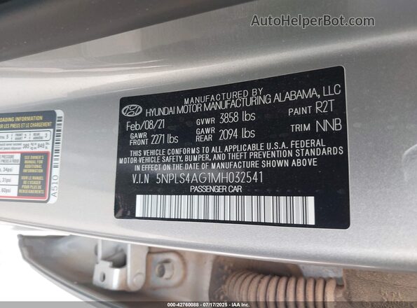 5NPLS4AG1MH032541 2021 HYUNDAI ELANTRA Silver Widok komory silnika