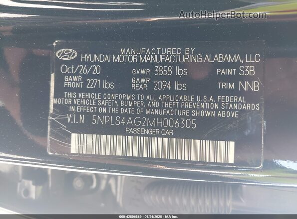 5NPLS4AG2MH006305 2021 HYUNDAI ELANTRA Black Շարժիչի բաժամունքի տեսք