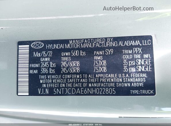 5NTJCDAE6NH022805 2022 HYUNDAI SANTA CRUZ Green Widok komory silnika