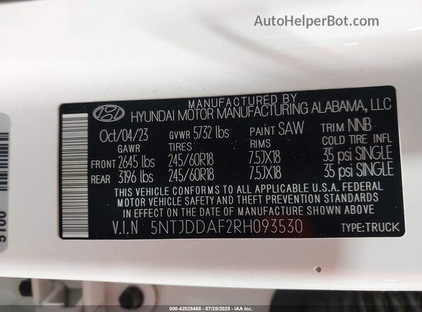5NTJDDAF2RH093530 2024 HYUNDAI SANTA CRUZ White Engine compartment view