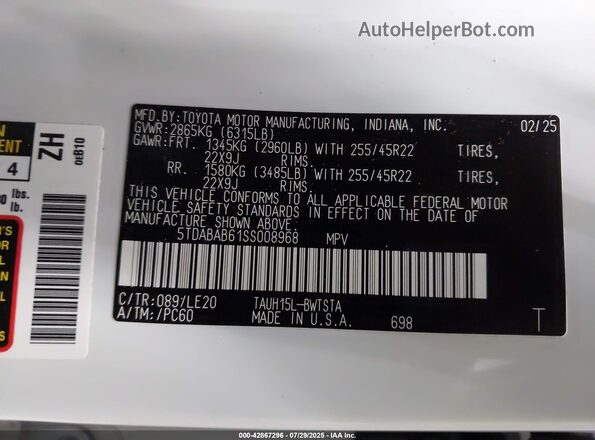 5TDABAB61SS008968 2025 LEXUS TX 500H White Вид підкапотного простору