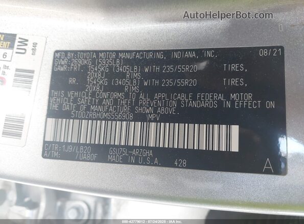 5TDDZRBH0MS556908 2021 TOYOTA LIMITED Silver Շարժիչի բաժամունքի տեսք