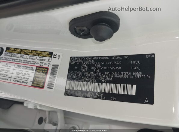 5TDJZRBH6MS066606 2021 TOYOTA HIGHLANDER White Շարժիչի բաժամունքի տեսք