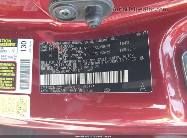 5TDXZ3DCXHS895547 2017 TOYOTA SIENNA Red 