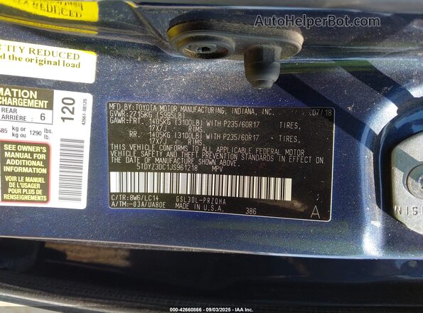 5TDYZ3DC1JS961218 2018 TOYOTA LE Blue Engine compartment view