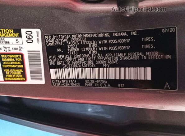 5TDZZ3DC3LS077045 2020 TOYOTA SIENNA  