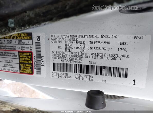 5TFDY5F13MX037693 2021 TOYOTA TUNDRA White 