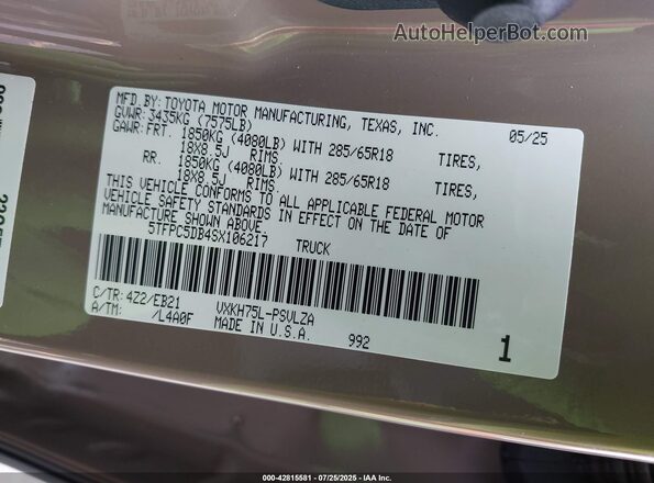 5TFPC5DB4SX106217 2025 TOYOTA TUNDRA HYBRID Коричневый Вид подкапотного пространства