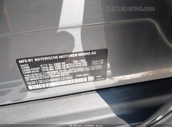 5UX13EU04R9S12362 2024 BMW X5 Gray Вид підкапотного простору