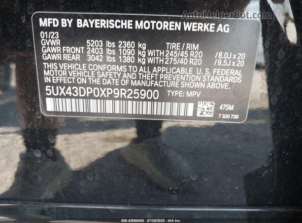 5UX43DP0XP9R25900 2023 BMW X3 Black ძრავის განყოფილების ხედი