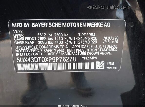 5UX43DT0XP9P76278 2023 BMW X4 Black 