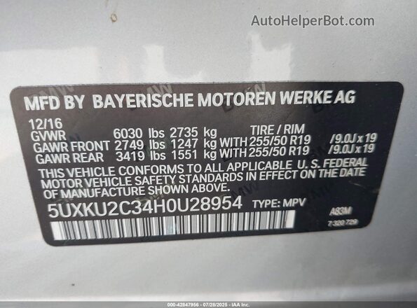 5UXKU2C34H0U28954 2017 BMW X6 Silver 