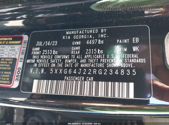 5XXG64J22RG234835 2024 KIA K5 Black 