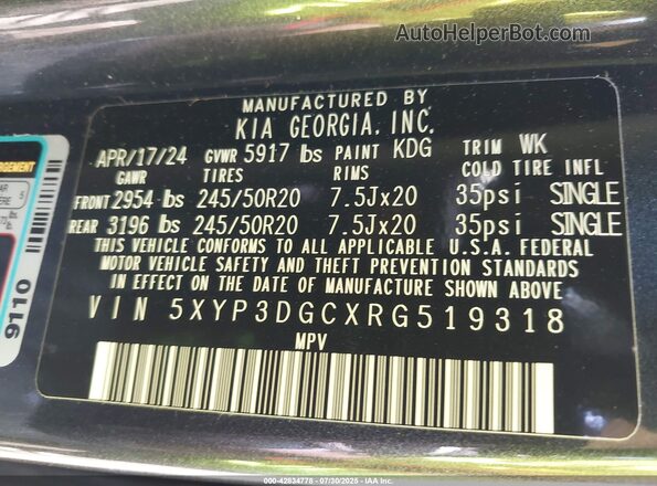 5XYP3DGCXRG519318 2024 KIA TELLURIDE Gray 