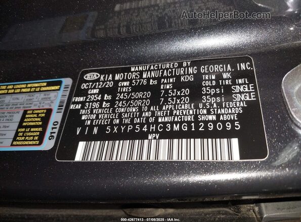 5XYP54HC3MG129095 2021 KIA TELLURIDE Gray Vista del compartimento del motor