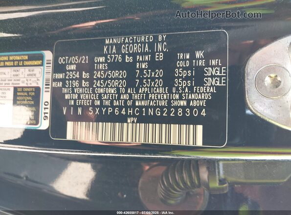 5XYP64HC1NG228304 2022 KIA TELLURIDE Black Vista del compartimento del motor