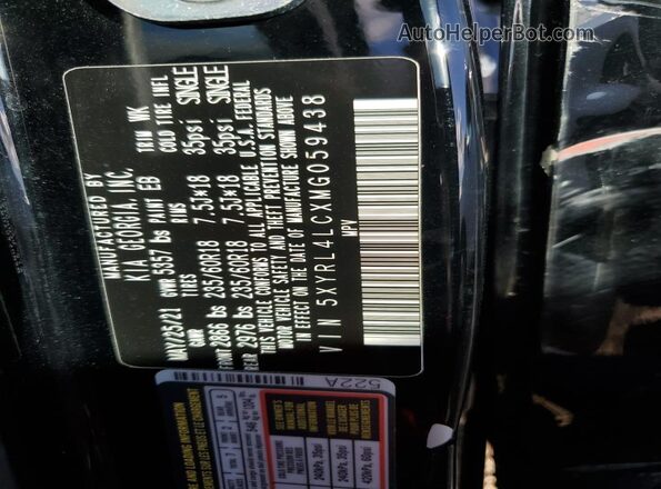 5XYRL4LCXMG059438 2021 KIA SORENTO Black Vista interior de 360 grados